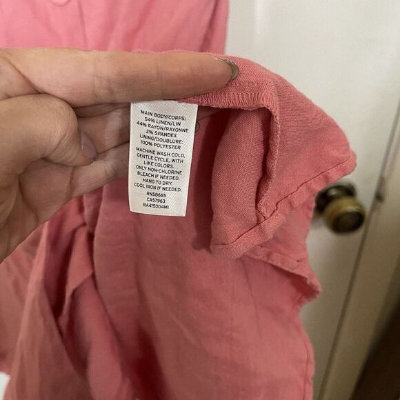 Rachel Parcell Pink linen blend button down midi ruffle hem dress size XL - Picture 6 of 8
